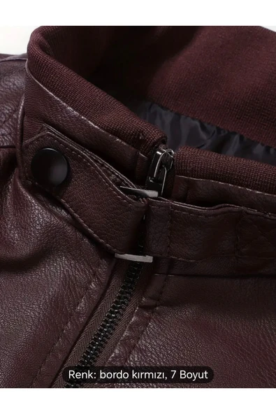 Trikolu Hakim Yaka Hakiki deri Bordo spor ceket - 4