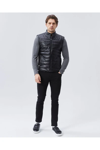 Pu deri siyah mat yelek - 4