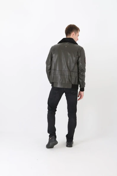 Pilot mont hakiki deri erkek yeşil renk - Resim 6