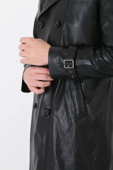 Hakiki deri erkek pardesü siyah renk - 2