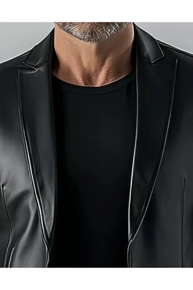 Kısa Kollu Hakiki Deri Blazer Ceket Erkek SlimFit - 4