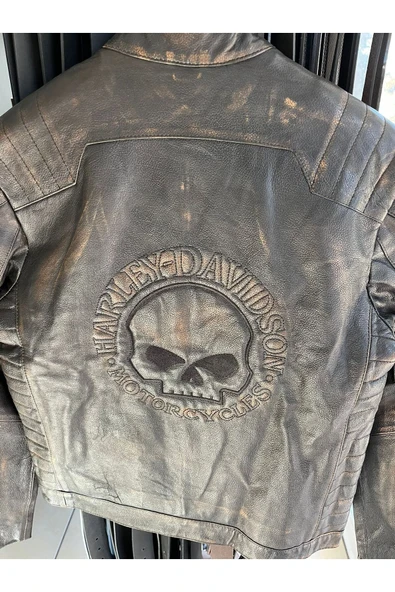 Vintage Tarz Hakiki Deri Motosiklet Montlar, Koyun Derisi, Eskitme Tasarım, Orta Kalınlık - 2