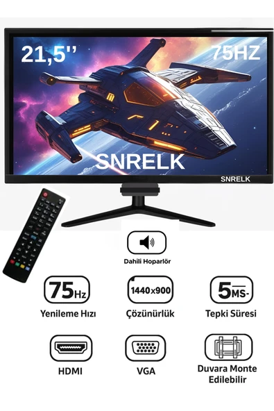 SNRELK 21,5" SESLİ DAHİLİ HOPARLÖR 12V (KUMANDALI) Geniş Ekran 75 Hz 5ms (VGA,HDMI) Led Monitör ürün görseli