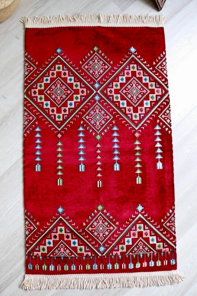 Kilim Desenli Astarlı Lüks Seccade S1020 Krımızı - Resim 3