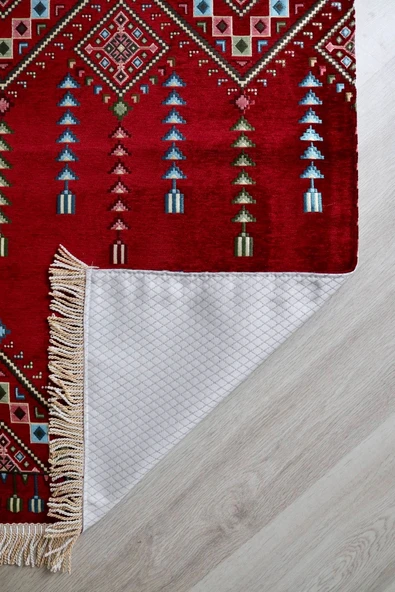 Kilim Desenli Astarlı Lüks Seccade S1020 Krımızı - Resim 4