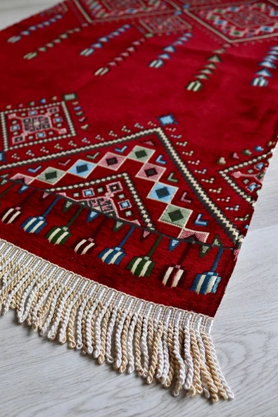 Kilim Desenli Astarlı Lüks Seccade S1020 Krımızı - Resim 5