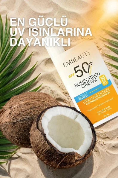 EMBEAUTY Ton Eşitleyici Yüksek Koruma Etkili Spf50 Aydınlatıcı Pembe Yüz Güneş Kremi Hibrit Formül 50 ml - 3