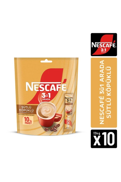 Nescafe Nescafé 3ü1 Arada Sütlü Köpüklü Çözünebilir Kahve 17,4g 10'lu paket ürün görseli