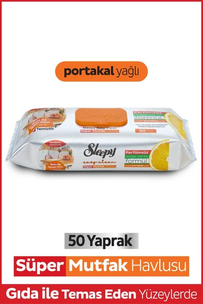 Sleepy Easy Clean Süper Yüzey Temizlik Mutfak Havlusu&mendili Portakal Yağlı 50 Yaprak ürün görseli 1