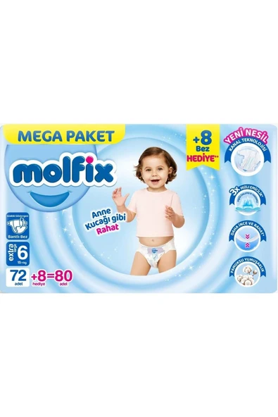 Molfix Bebek Bezi Beden:6 (15+KG) Extra Large 80 Adet Mega Pk