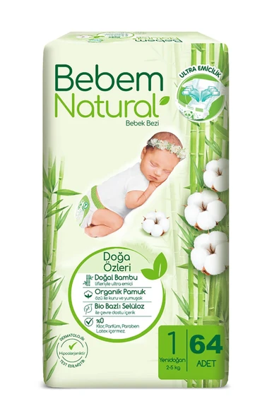 Bebem Natural Bebek Bezi Fırsat Paketi 1 Beden 2-5 Kg 64 Adet ürün görseli