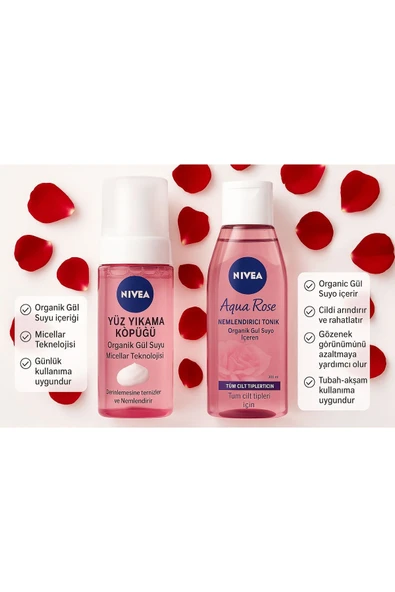 NIVEA Aqua Rose Yuz Temızleme Kopugu 150 ml Tonık 200 ml - Resim 4