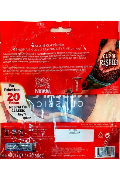 Nescafe CLASSIC 2 gr x 20 li KAHVE - Resim 2