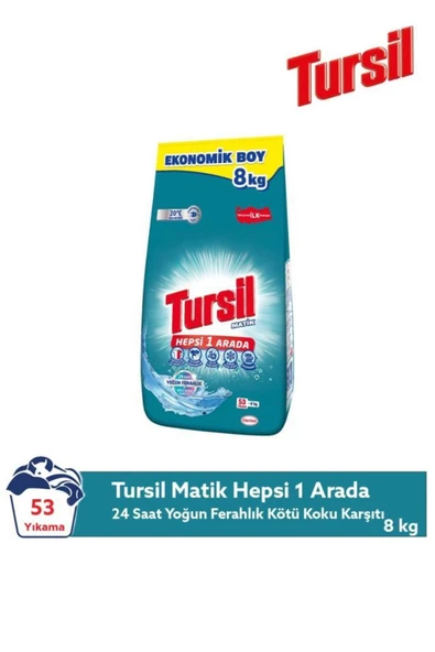 Tursil Matik Hepsi 1 Arada 8 kg Ekonomik Boy Toz Çamaşır Deterjanı 53 Yıkama Ferahlık ürün görseli
