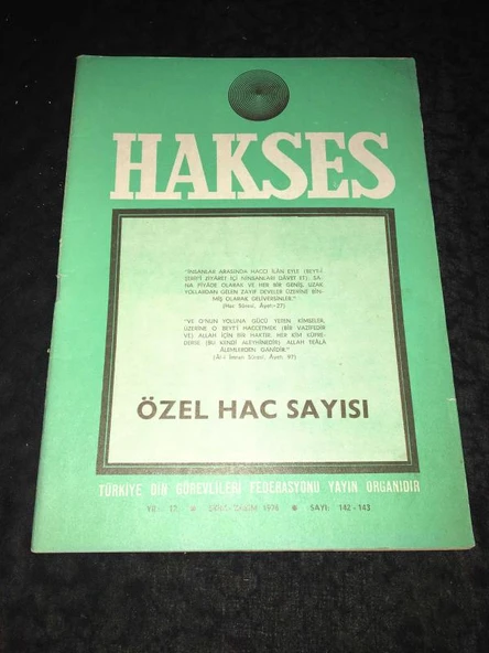 HAKSES Dergisi Ekim Kasım 1976 Sayı 142 - 143 ÖZEL HAC SAYISI (Sahafiye Kitap) ürün görseli 1