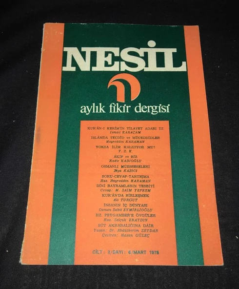 NESİL Dergisi Mart 1978 Sayı 6 Süt Akrabalığına Dair - Abdülkerim Zeydan (Sahafiye Kitap)