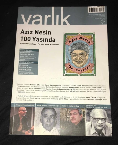 VARLIK Dergisi Aralık 2015 Sayı 1299 AZİZ NESİN 100 YAŞINDA (Sahafiye Kitap)