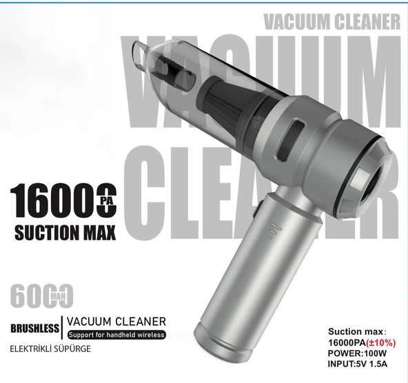 16000pa Güçlü Portatif 3 Kademeli Tabilir Vakumlu Kablosuz Üflemeli Mini Araç Süpürgesi - Resim 2