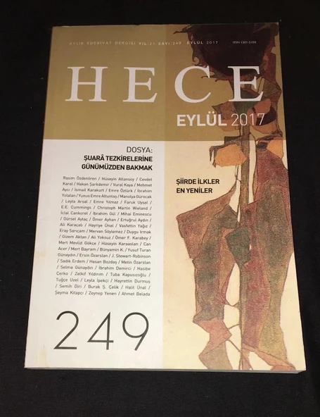 HECE Eylül 2017 Sayı 249 Dosya ŞUARÂ TEZKİLERİNE GÜNÜMÜZDEN BAKMAK (Sahafiye Kitap) ürün görseli 1