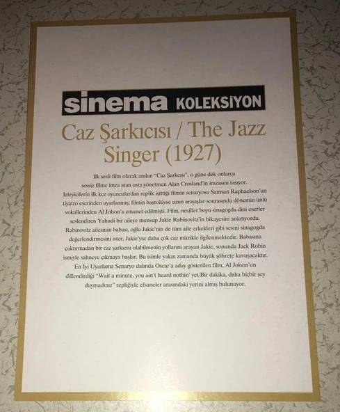 SİNEMA KOLEKSİYON Sinema Tarihinden CAZ ŞARKICISI / THE JAZZ Singer 1927 (Sahafiye Kitap) - 2