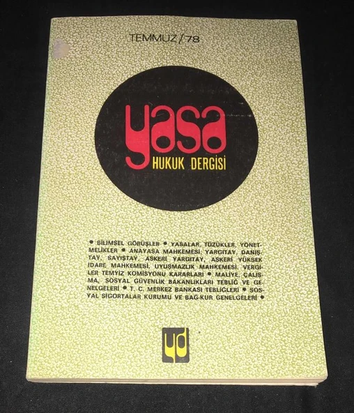 YASA HUKUK DERGİSİ Temmuz 1978 Sayı 7 (Sahafiye Kitap) ürün görseli 1