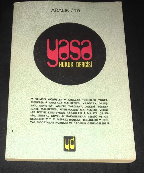 YASA HUKUK DERGİSİ Aralık 1978 Sayı 12 (Sahafiye Kitap) ürün görseli 1