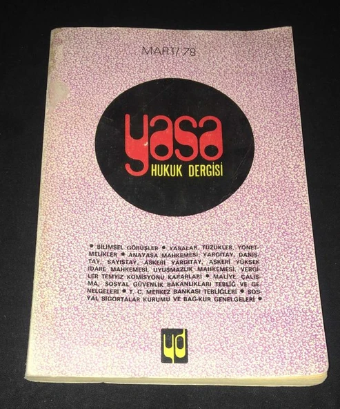 YASA HUKUK DERGİSİ Mart 1978 Sayı 3 (Sahafiye Kitap) ürün görseli 1