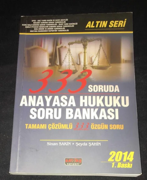 333 SORUDA ANAYASA HUKUKU SORU BANKASI Tamamı Çözümlü - Özgün Soru (Sahafiye Kitap)