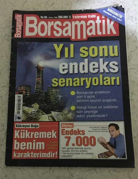 BORSAMATİK 3 Ekim 1999 No 40 YIL SONU ENDEKS SENARYOLARI (Sahafiye Kitap) ürün görseli