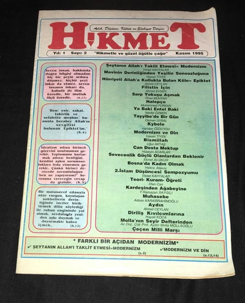 HİKMET Dergisi Kasım 1995 Yıl 1 Sayı 2 FARKLI AÇIDAN MODERNİZM (Sahafiye Kitap) ürün görseli 1
