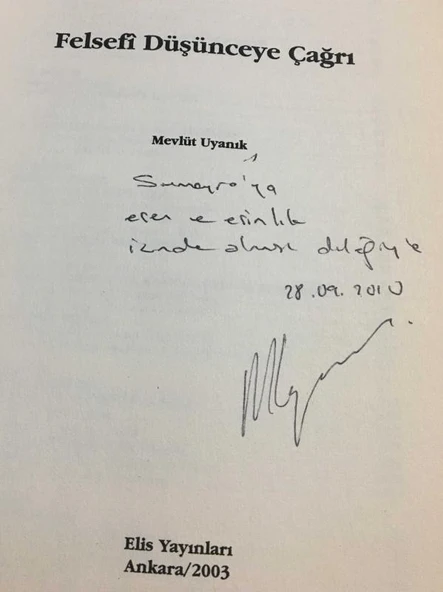 FELSEFİ DÜŞÜNCEYE ÇAĞRI -İMZALI- (Sahafiye Kitap) - Resim 2