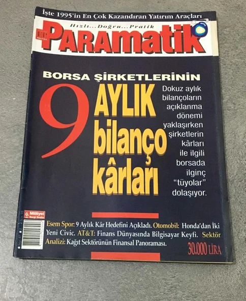 PARAMATİK Dergisi 8-14 Ekim 1995 Sayı 97 BORSA ŞİRKETLERİNİN 9 AYLIK BİLANÇO KARLARI (Sahafiye Kitap) ürün görseli