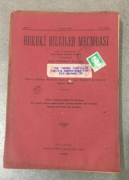 HUKUKİ BİLGİLER MECMUASI 15 Nisan 1938 Sene 9 No. 6 - 102 (Sahafiye Kitap) ürün görseli 1