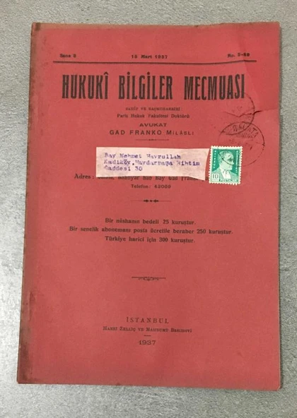 HUKUKİ BİLGİLER MECMUASI 15 Mart 1937 Sene 8 No. 5 - 89 (Sahafiye Kitap) ürün görseli 1