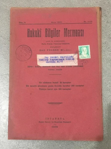 HUKUKİ BİLGİLER MECMUASI Mayıs 1939 Sene 10 No. 7 - 115 (Sahafiye Kitap) ürün görseli 1
