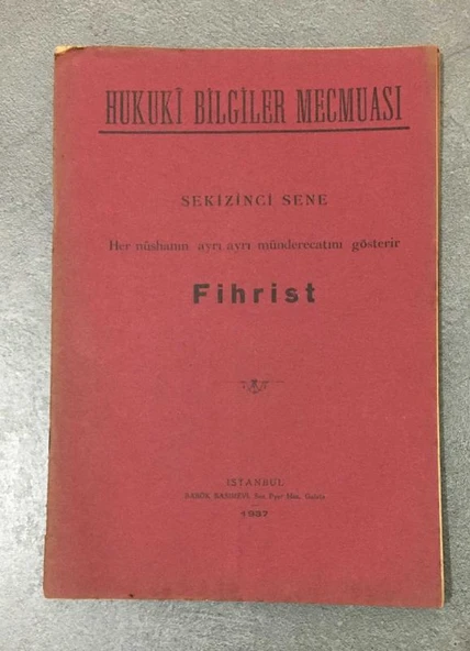 HUKUKİ BİLGİLER MECMUASI ( 8 ) SEKİZİNCİ SENE FİHRİST (Sahafiye Kitap) ürün görseli 1