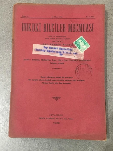 HUKUKİ BİLGİLER MECMUASI 15 Mart 1938 Sene 9 No. 5 - 101 (Sahafiye Kitap) ürün görseli 1