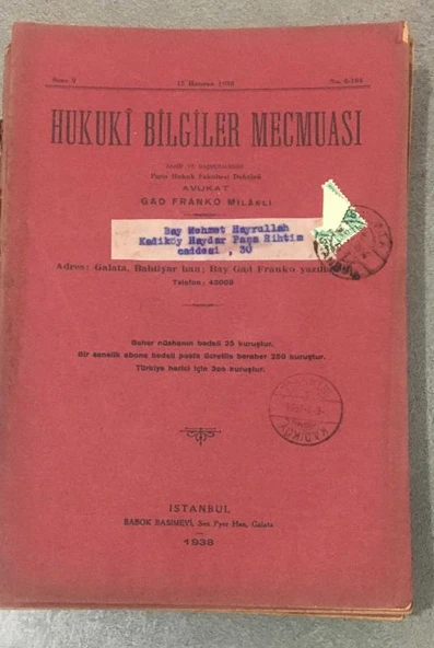 HUKUKİ BİLGİLER MECMUASI 15 Haziran 1938 Sene 9 No. 8 - 104 (Sahafiye Kitap) ürün görseli 1