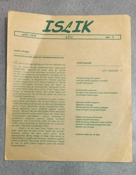 ISLIK İki Aylık Şiir Dergisi Eylül Ekim 1998 Sayı 3 (Sahafiye Kitap) ürün görseli