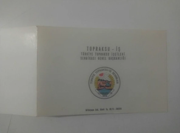 TOPRAKSU-İŞ Türkiye Topraksu İşçileri Sendikası Genel Başkanlığı, Ankara, GENEL BAŞKAN : AHMET DEMİRBAŞ imzalı, Bayram Tebrik Kartı (16/10.5 cm:) (Sahafiye Kitap) ürün görseli 1