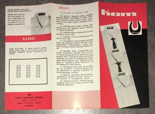 KOM GÖMLEK REKLAMI BROŞÜRÜ - KOM Tekstil ve Konfeksiyon Fabrikaları (Sahafiye Kitap)