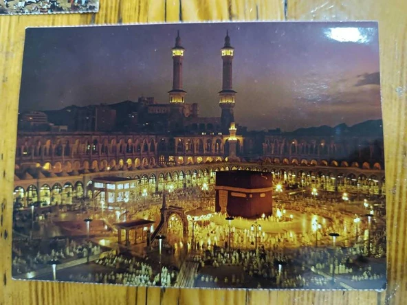 THE HOLY KA'ABA MECCA - SAUDI ARABIA Postcard (KABE gece görünüm, Dönem Kartpostal ) - 14.5/10.5 cm. (Sahafiye Kitap)