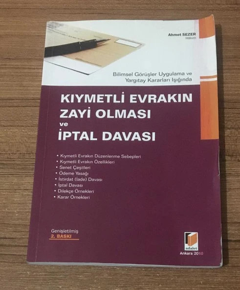 KIYMETLİ EVRAKIN ZAYİ OLMASI VE İPTAL DAVASI Genişletilmiş 2.Baskı (Sahafiye Kitap) ürün görseli 1