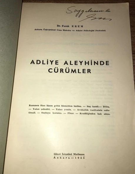ADLİYE ALEYHİNDE CÜRÜMLER - İMZALI - (Sahafiye Kitap) - Resim 2