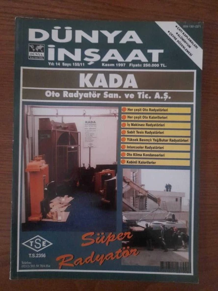 Dünya İnşaat, Yıl:14, Sayı: 155/11, Kasım 1997 " Isıcam Kıbrıs'ta" (Sahafiye Kitap) ürün görseli