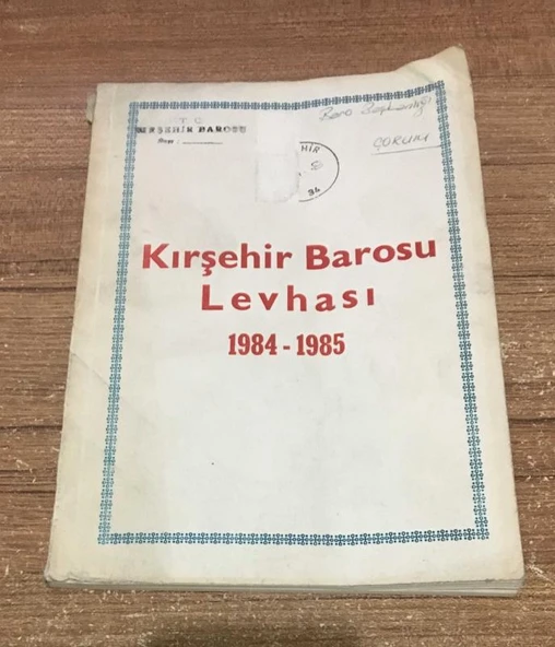 KIRŞEHİR BAROSU LEVHASI 1984 - 1985 (Sahafiye Kitap) ürün görseli 1