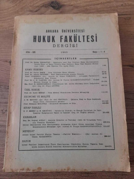Ankara Üniversitesi Hukuk Fakültesi Dergisi Cilt:XX, Sayı:1-4 "Faruk EREM-Ceza Usulünde Kesin Hüküm" (Sahafiye Kitap) ürün görseli 1