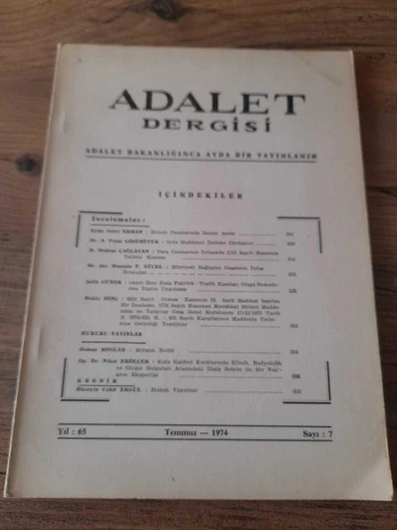 ADALET DERGİSİ, Temmuz 1974,Yıl:65,Sayı:7 "Mirasın Reddi" (Sahafiye Kitap) ürün görseli 1