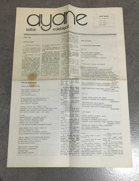 AYANE Edebiyat Dergisi Eylül 1988 Yıl 1 Sayı 9 (Sahafiye Kitap) ürün görseli