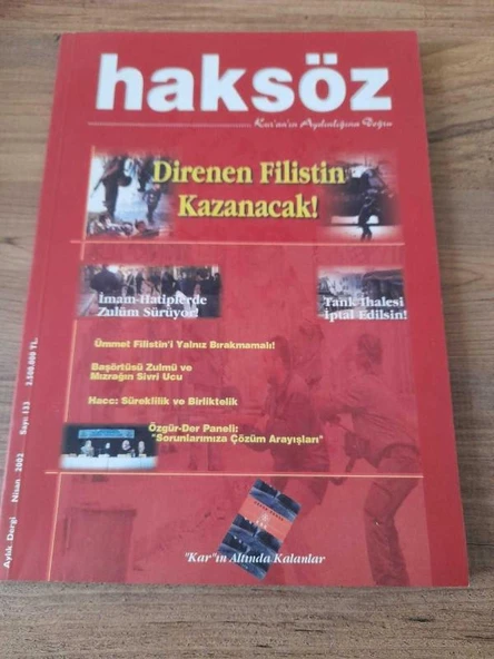 HAKSÖZ KUR'AN'IN AYDINLIĞINA DOĞRU NİSAN 2002 SAYI:133 "DİRENEN FİLİSTİN KAZANACAK" (İKİNCİ EL) (Sahafiye Kitap)